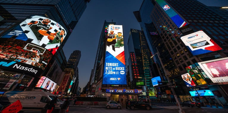 Digital out-of-home billboards featuring dynamic creative in Times Square